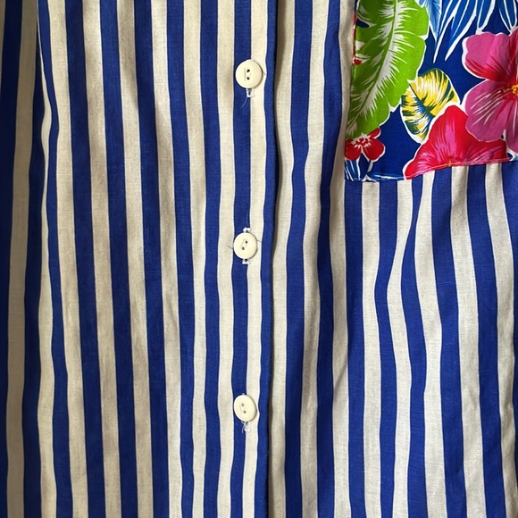 Vintage Cape Cod Sportswear tropical stripe & floral print button down blouse - Picture 2 of 7